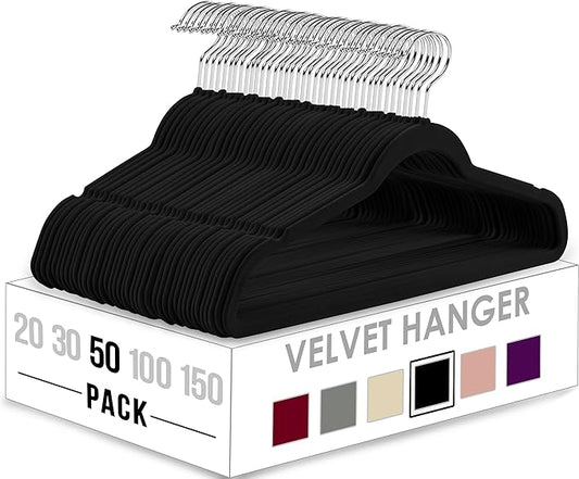 Velvet Hangers 50 Pack - Non-Slip & Durable Clothes Hangers - Black Hangers with 360 Degree Rotatable Hook - Heavy Duty Coat Hangers
