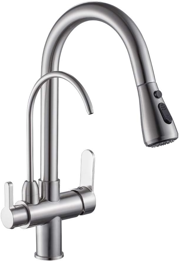 Wanfan kitchen sink faucet with pull-down sprayer 3-in-1 water filter