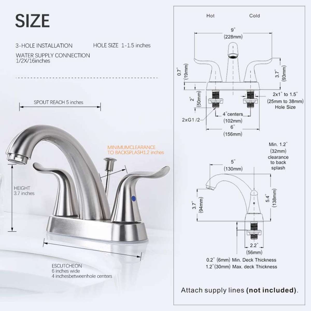 WOWOW Bathroom Faucets 2 4-Inch Central Bathroom Sink Faucets