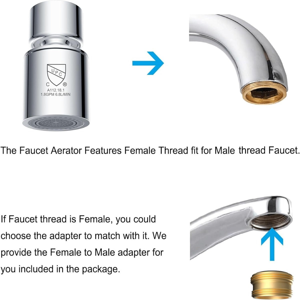 Faucet aerator and faucet replacement parts 55/64