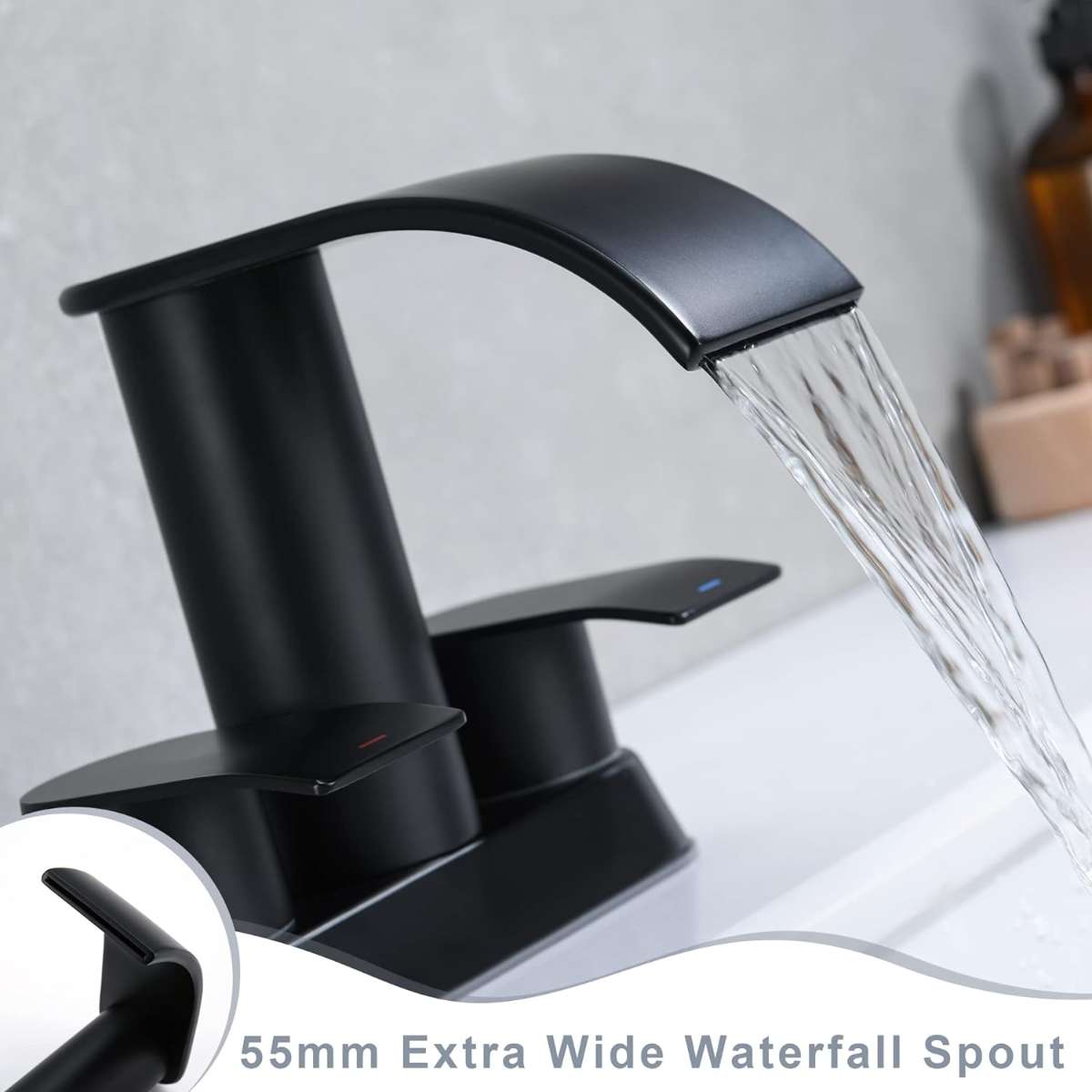 Waterfall bathroom sink faucet matte black