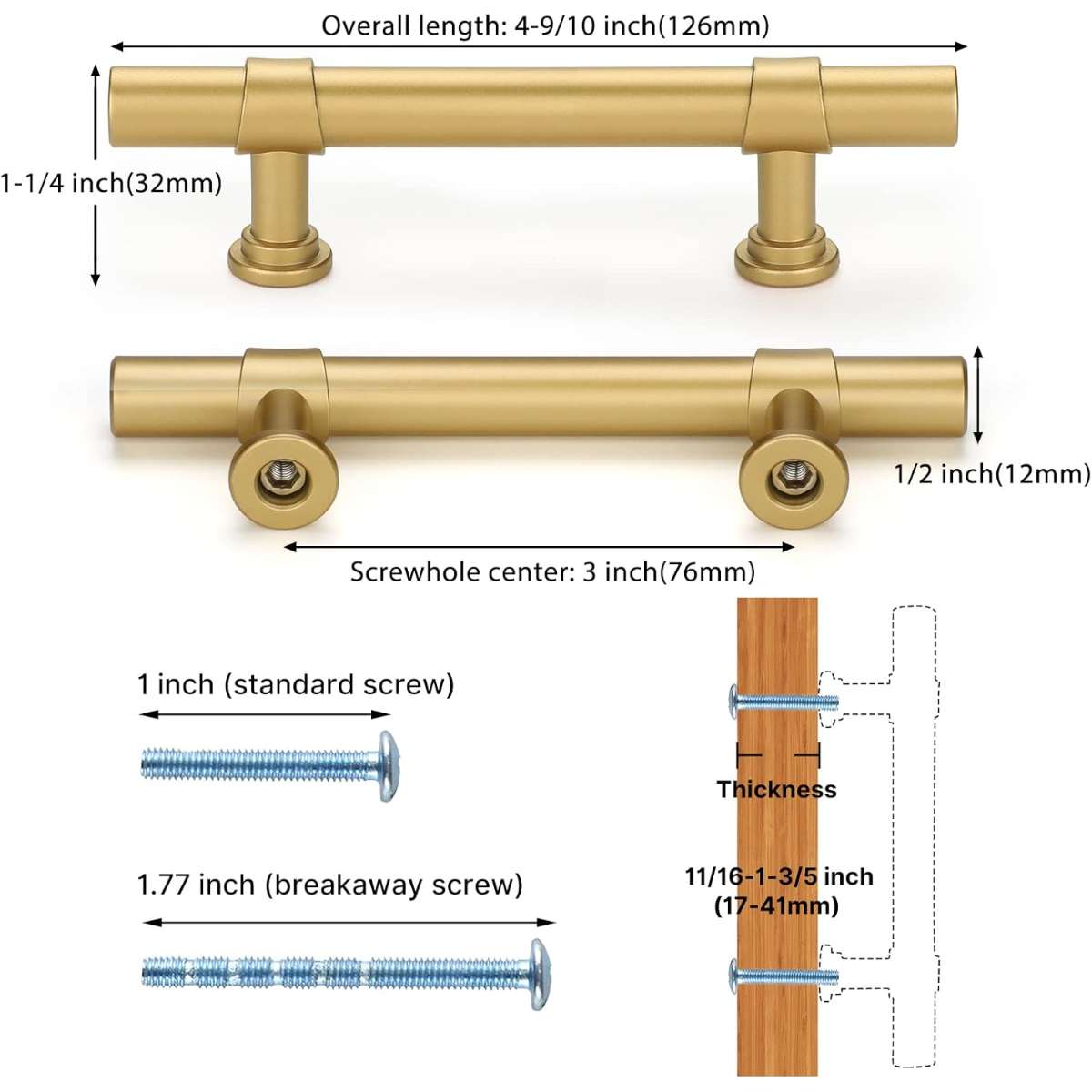 Haliwu 10-Piece Gold Cabinet Handles