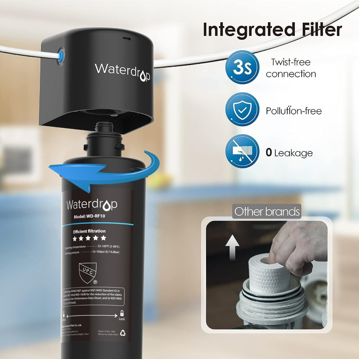 Drop 10usb-b sink water filter easy to install, black faucet