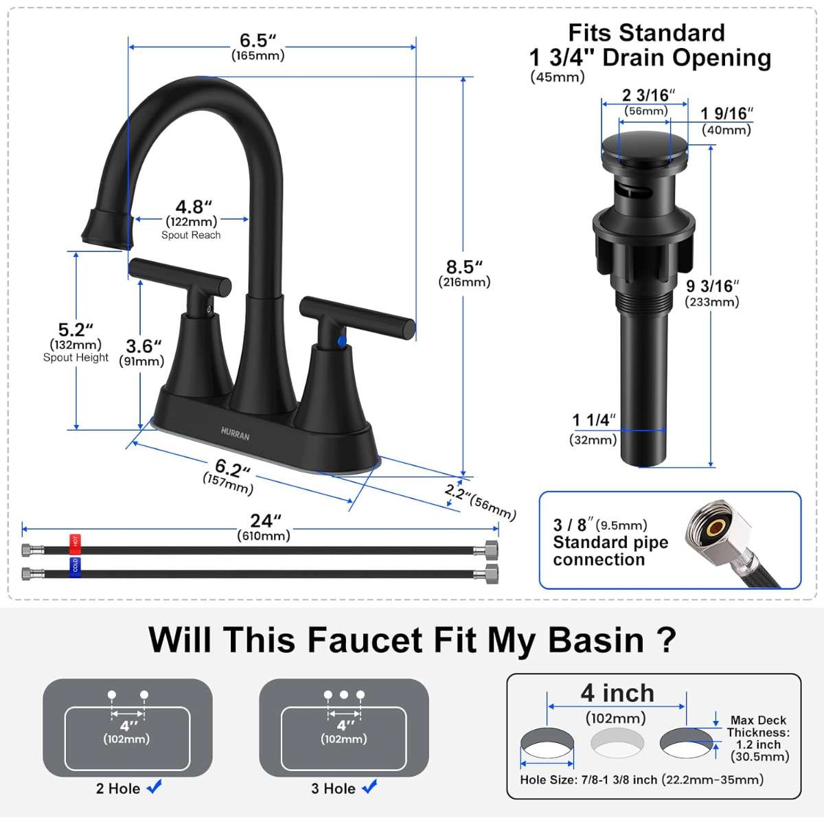 Bathroom faucet for sink 3 holes