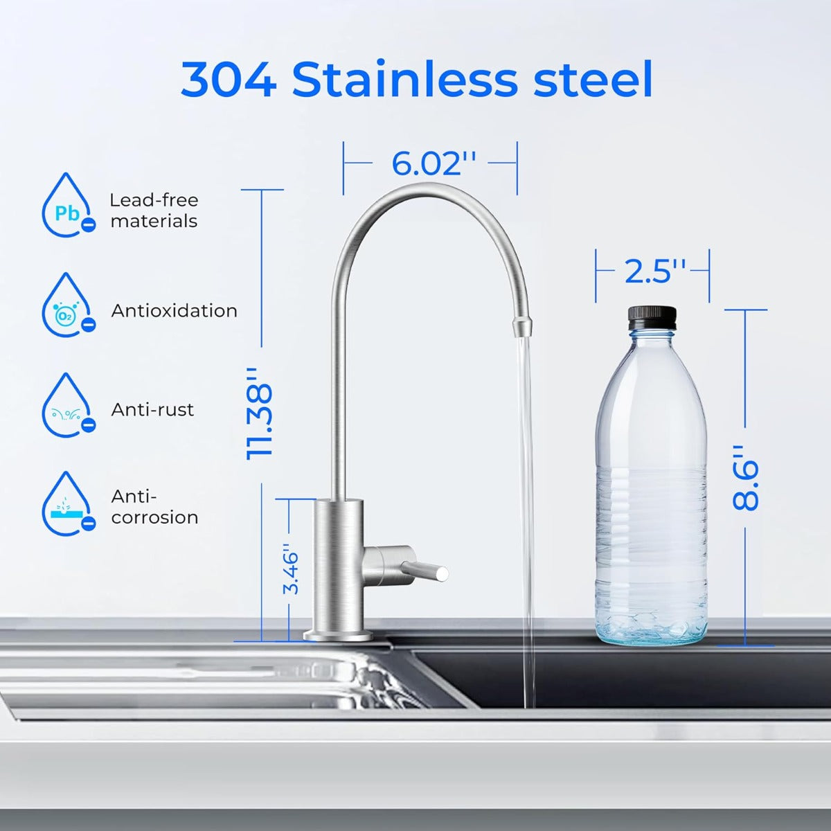 Various faucets stainless steel, lead-free