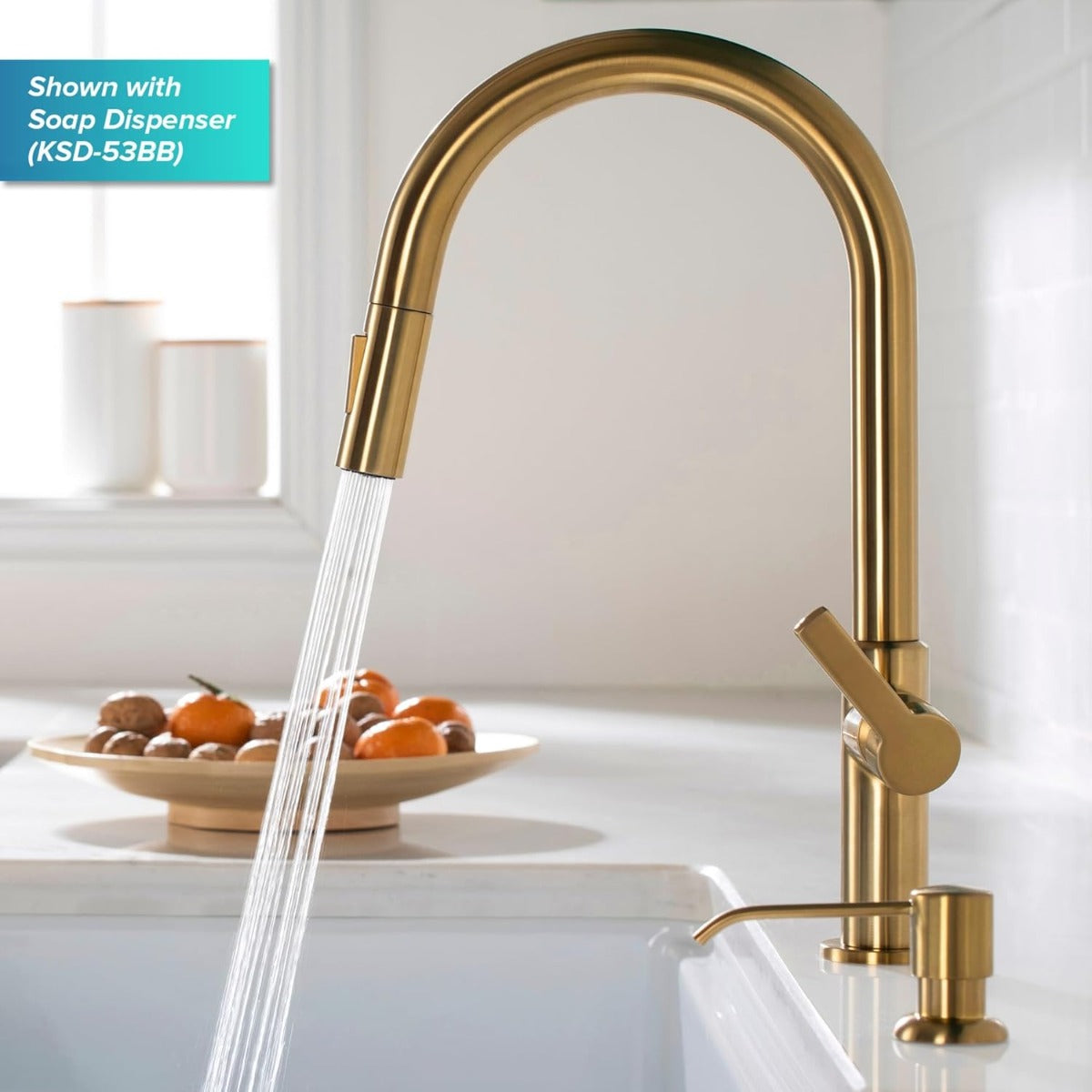 Kraus KPF-2820BB Oletto pulls his hand on the kitchen faucet