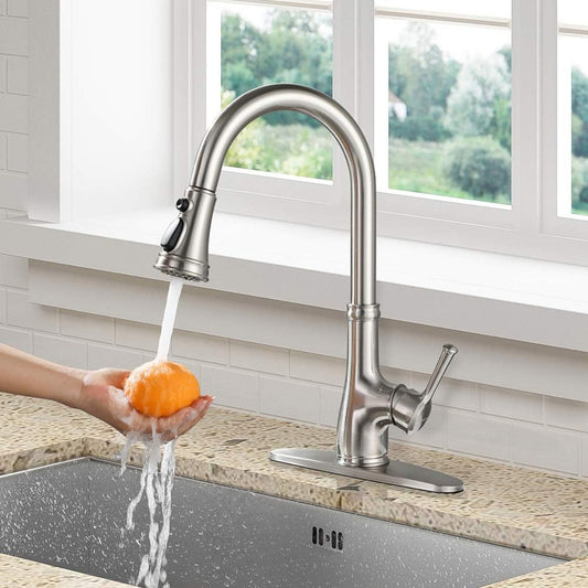 Stainless steel brushed nickel pulls down kitchen sink faucet