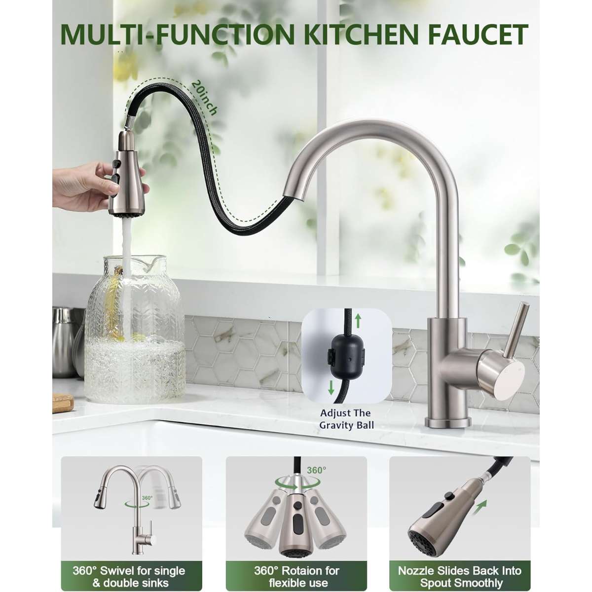 VFAUOSIT kitchen faucet with pull-down sprayer