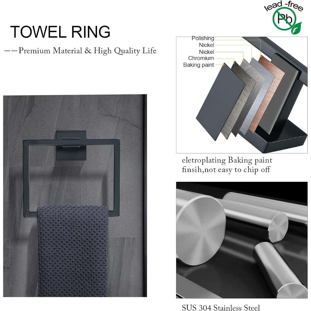 TNOMS Black Towel Rail Set 5-Piece Set