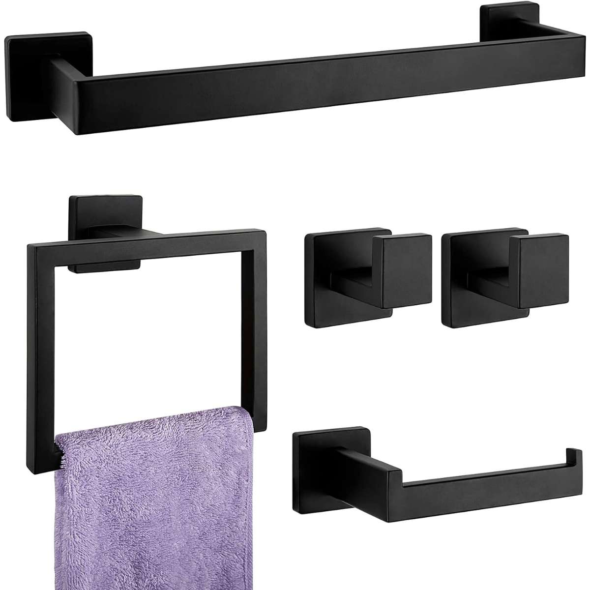 5-piece matte black bathroom hardware set