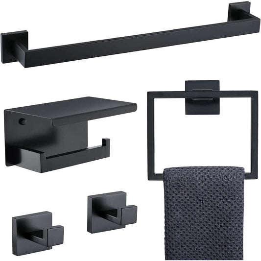 TNOMS Black Towel Rail Set 5-Piece Set