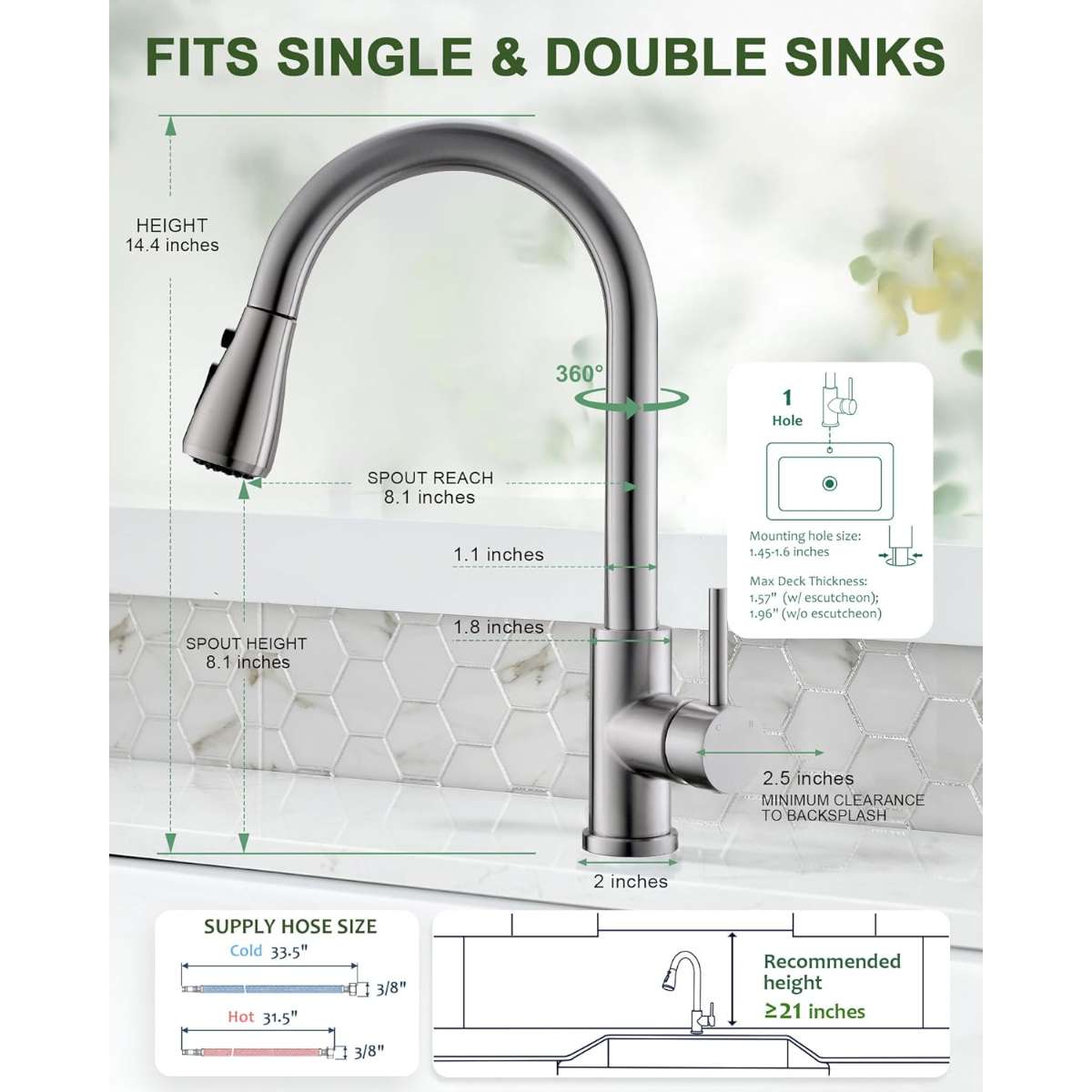 VFAUOSIT kitchen faucet with pull-down sprayer