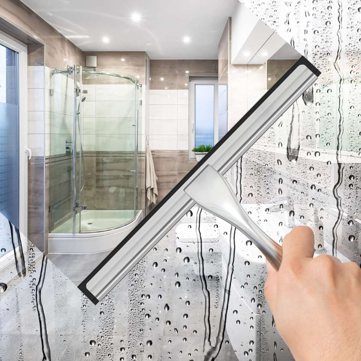 Universal stainless steel shower scraper