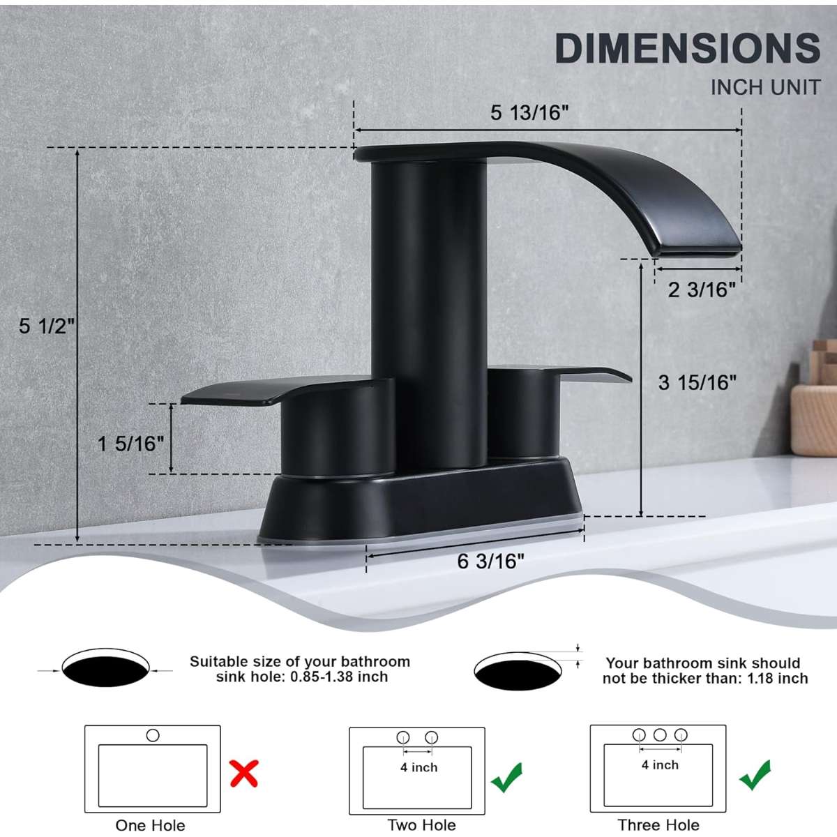 Waterfall bathroom sink faucet matte black