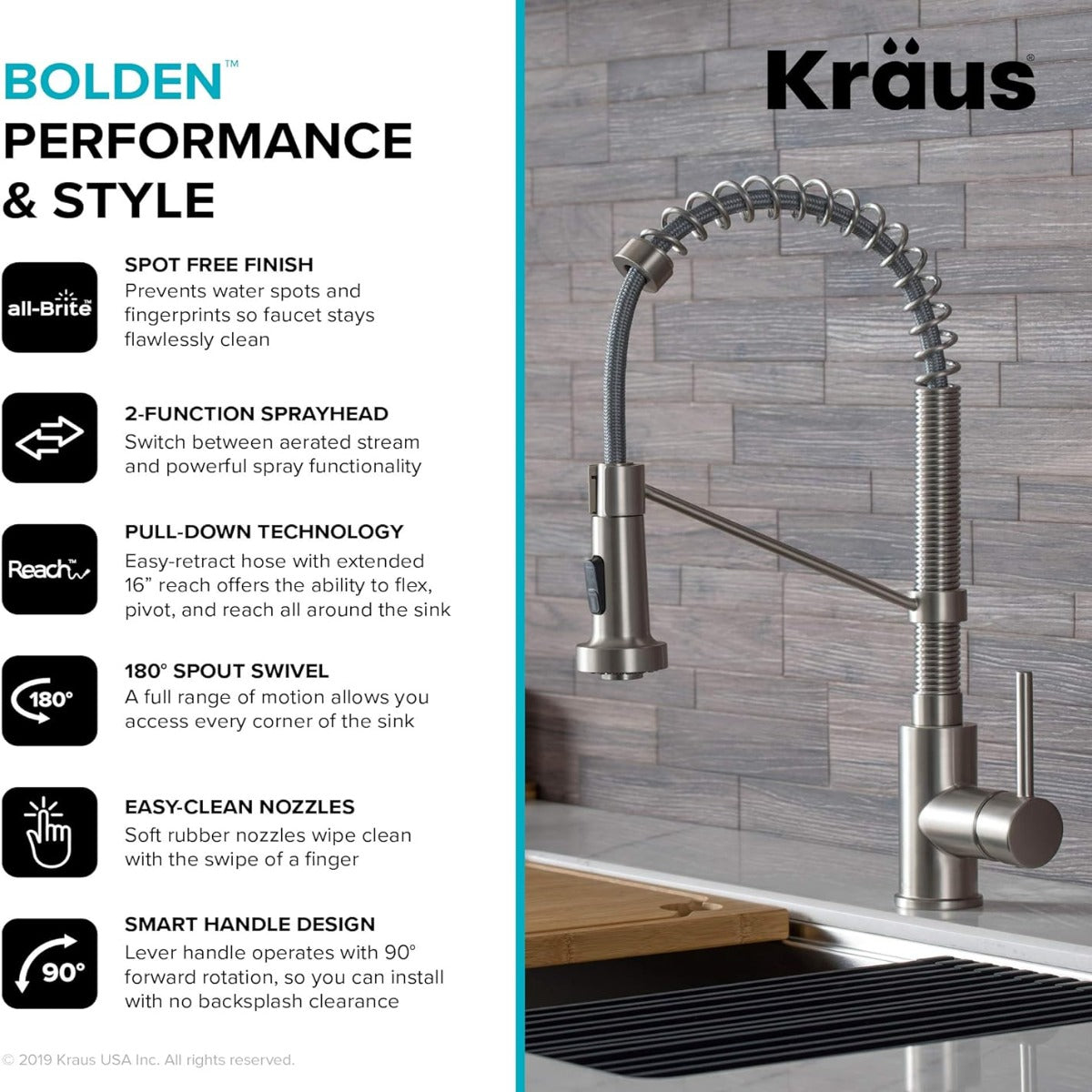 Kraus KPF-1610SFS Bolden 18-inch commercial multi-functional kitchen faucet