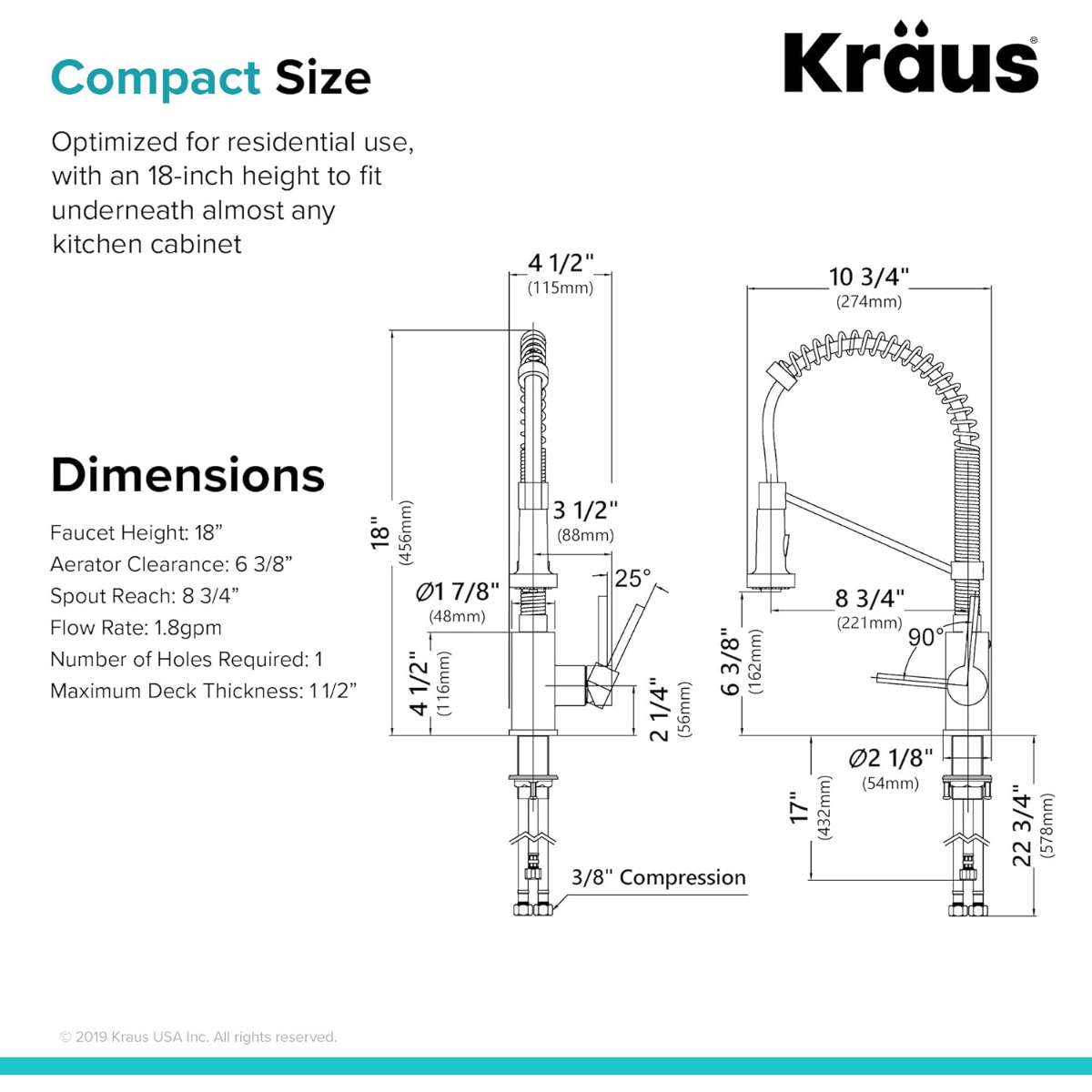 Kraus KPF-1610SFS Bolden 18-inch commercial multi-functional kitchen faucet