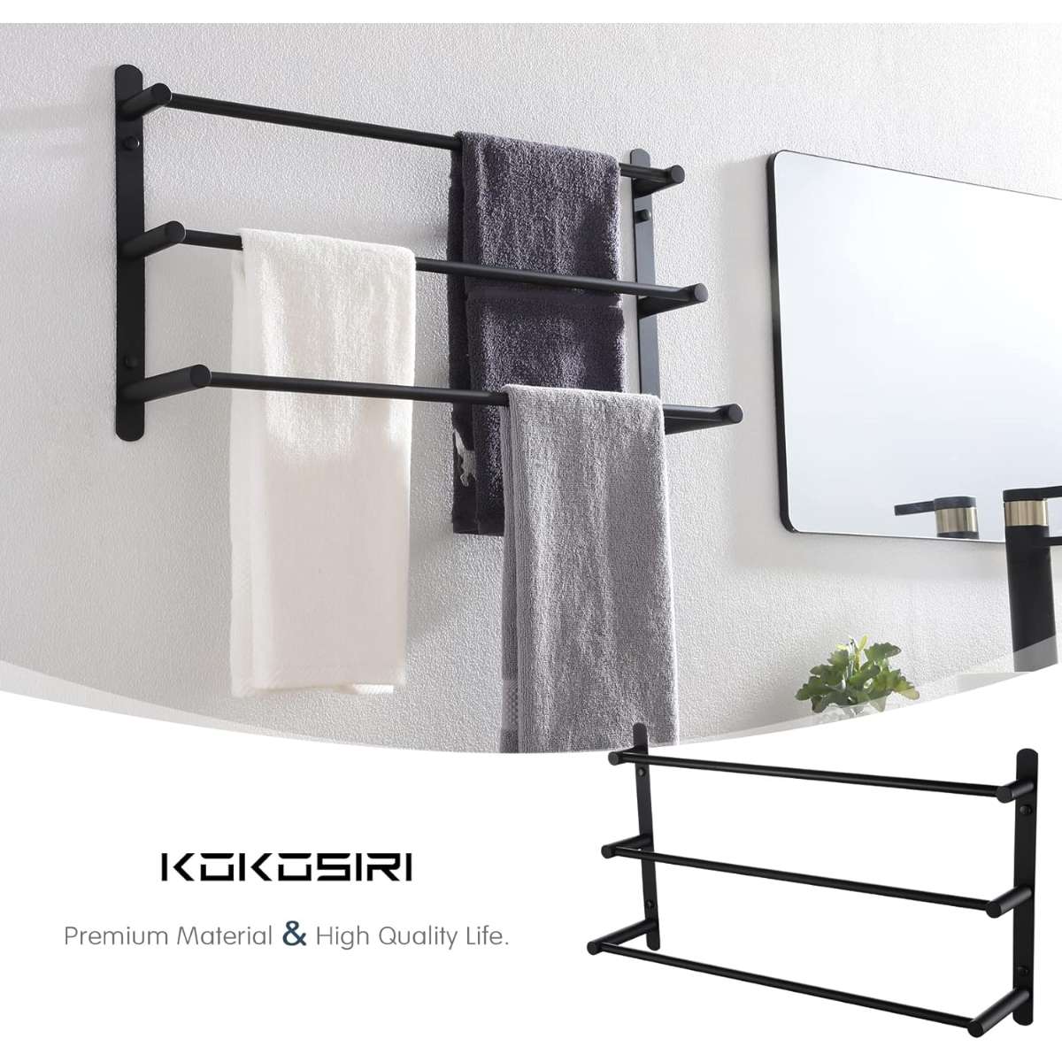 KOKOSIRI Bath Towel Rod, Matte Black Bathroom B5002BK-L24