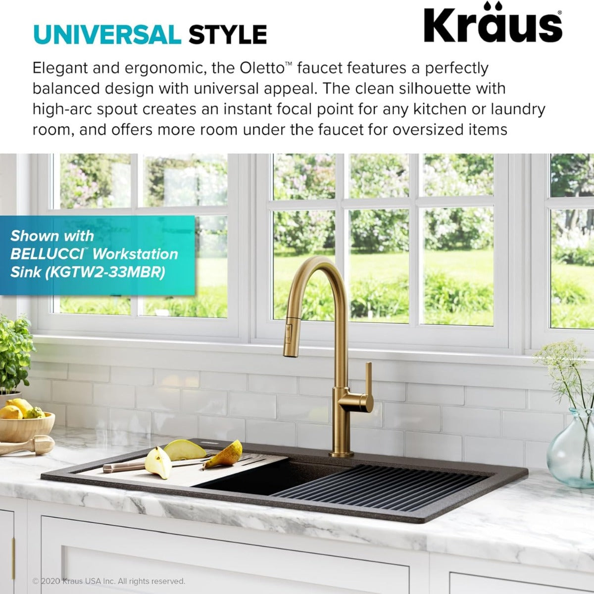 Kraus KPF-2820BB Oletto pulls his hand on the kitchen faucet