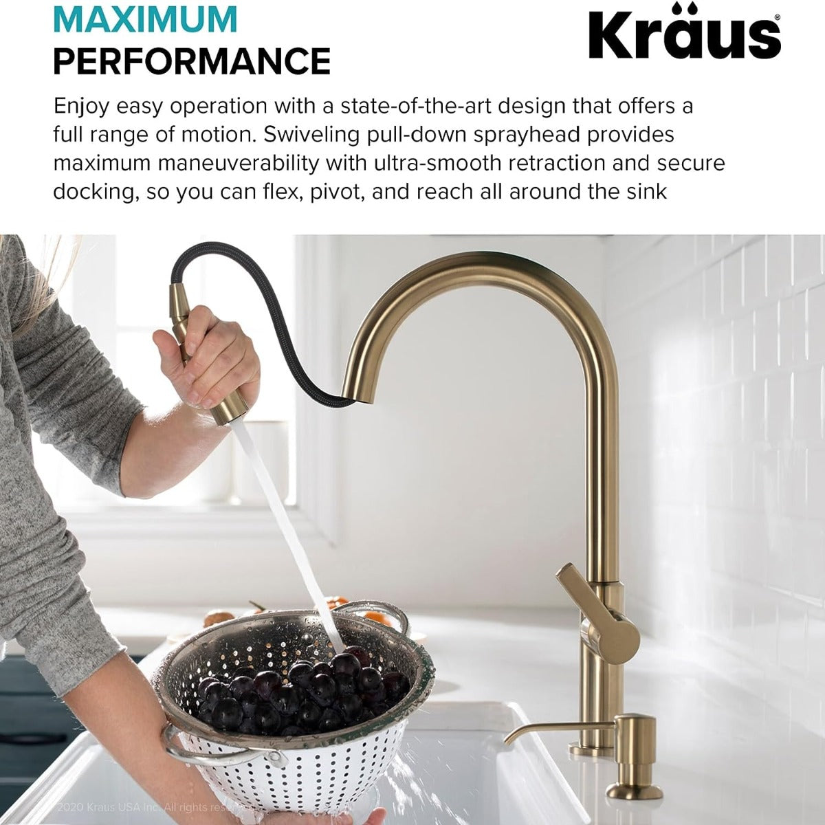 Kraus KPF-2820BB Oletto pulls his hand on the kitchen faucet