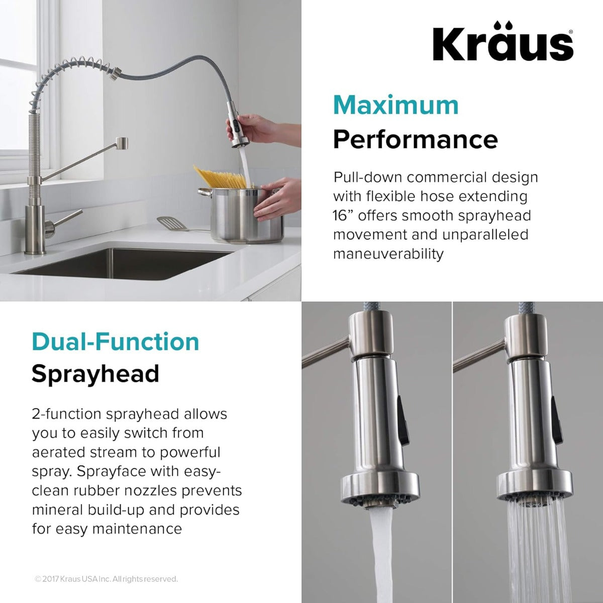 Kraus KPF-1610SFS Bolden 18-inch commercial multi-functional kitchen faucet