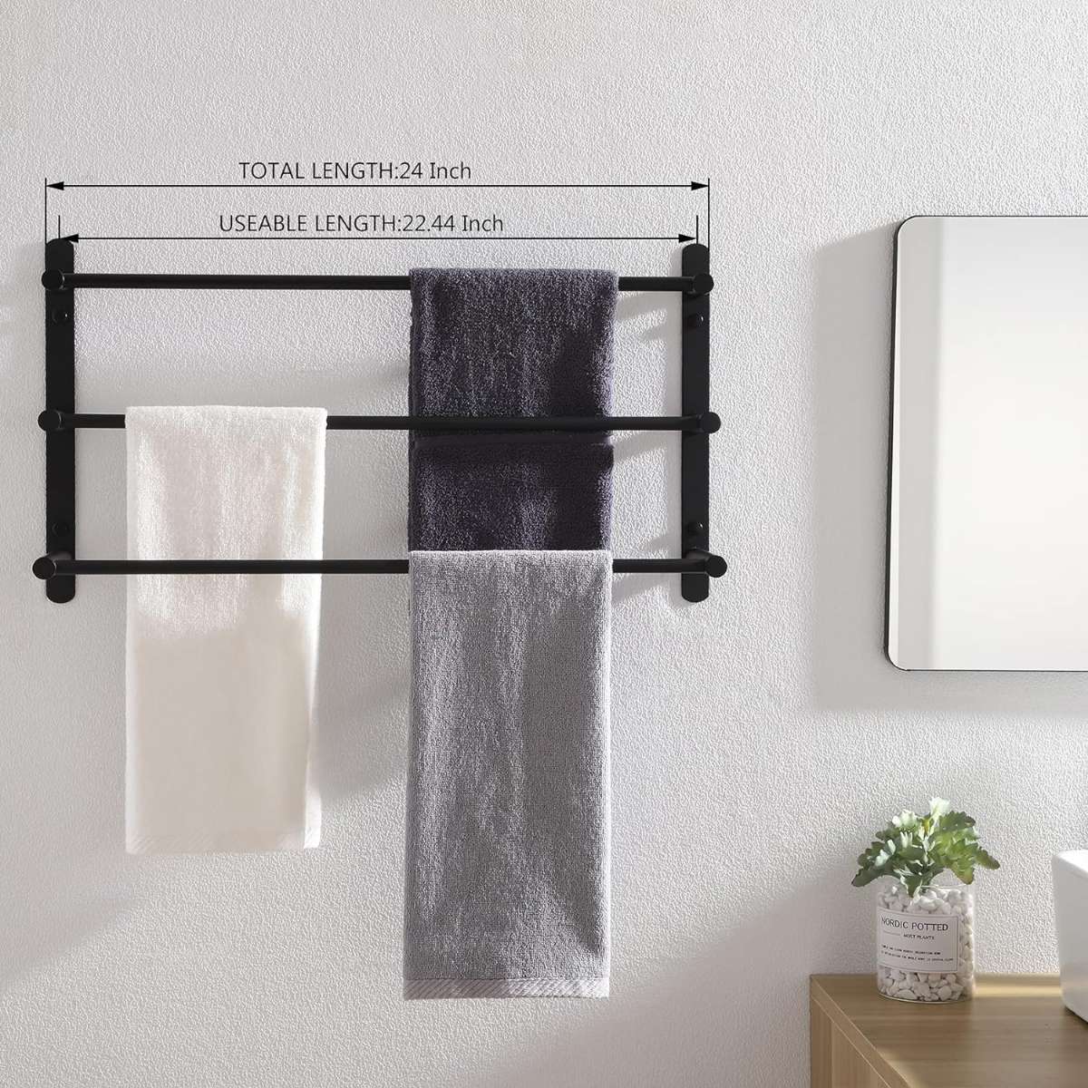 KOKOSIRI Bath Towel Rod, Matte Black Bathroom B5002BK-L24